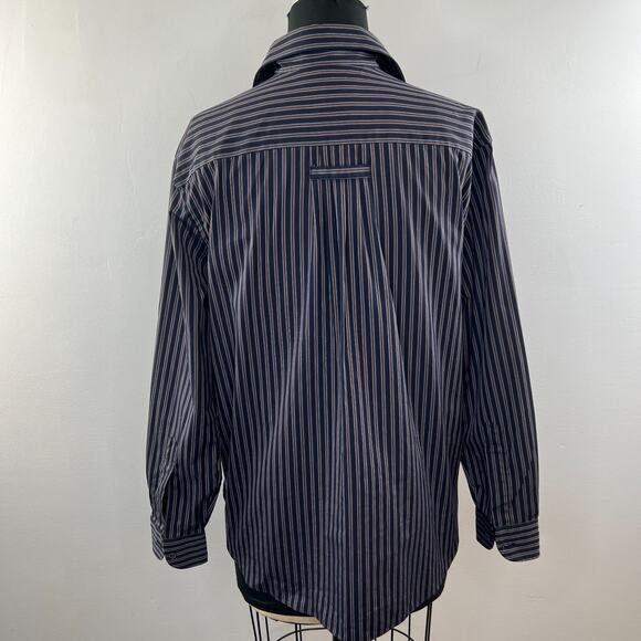 LORENZINI Navy Blue Burgundy Stripe Mens Button Down Dress Shirt 0 ITALY - Picture 5 of 8